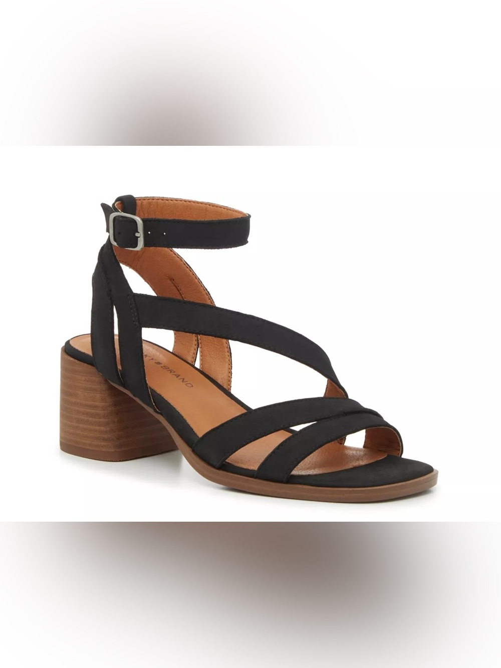 Lucky Brand Black Strappy Ankle-Buckle Block Heel Sandal
